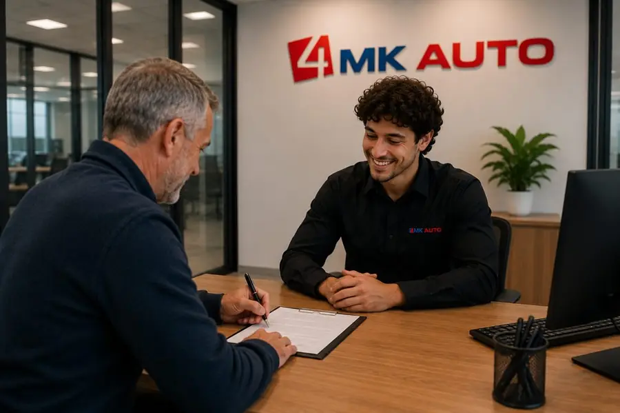 Un conseiller de 4MK Auto accompagne un client pour son financement