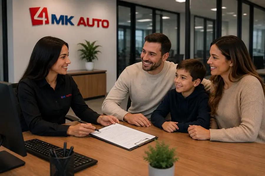 Une conseillère de 4MK Auto avec une famille à Mirabel